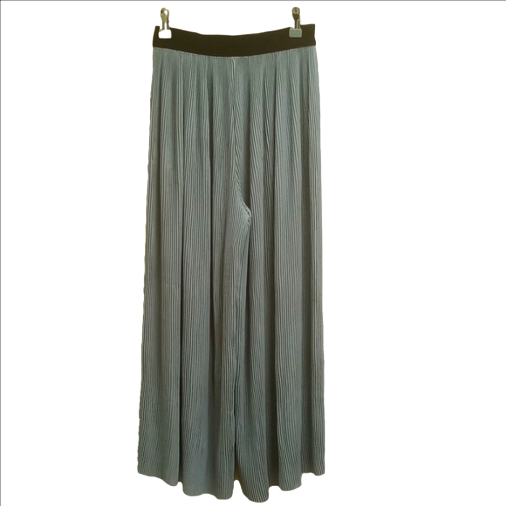 🆕 ZARA PLEATED CULOTTES TROUSERS LIGHT BLUE CROPPED PANTS WITH VELVET WAISTBAND - Picture 7 of 10